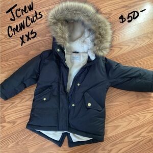 J.Crew CrewCuts Black Parka with Fur Hood (Girls xxs)